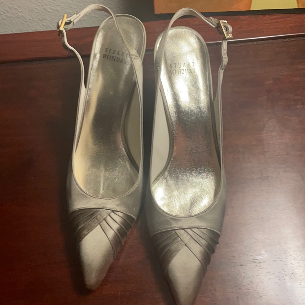 Stuart Weitzman satin sling back pumps